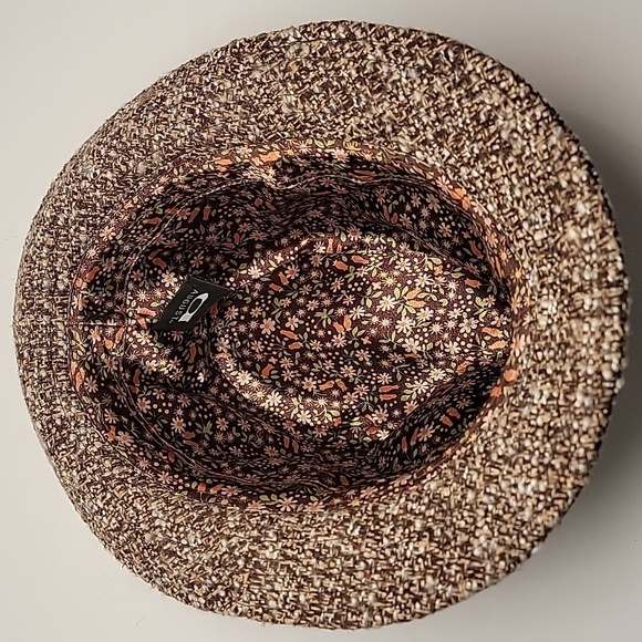 August Trilby Tweed Fedora Hat Brown Tan White Wool Floral Lining OS - Picture 10 of 13